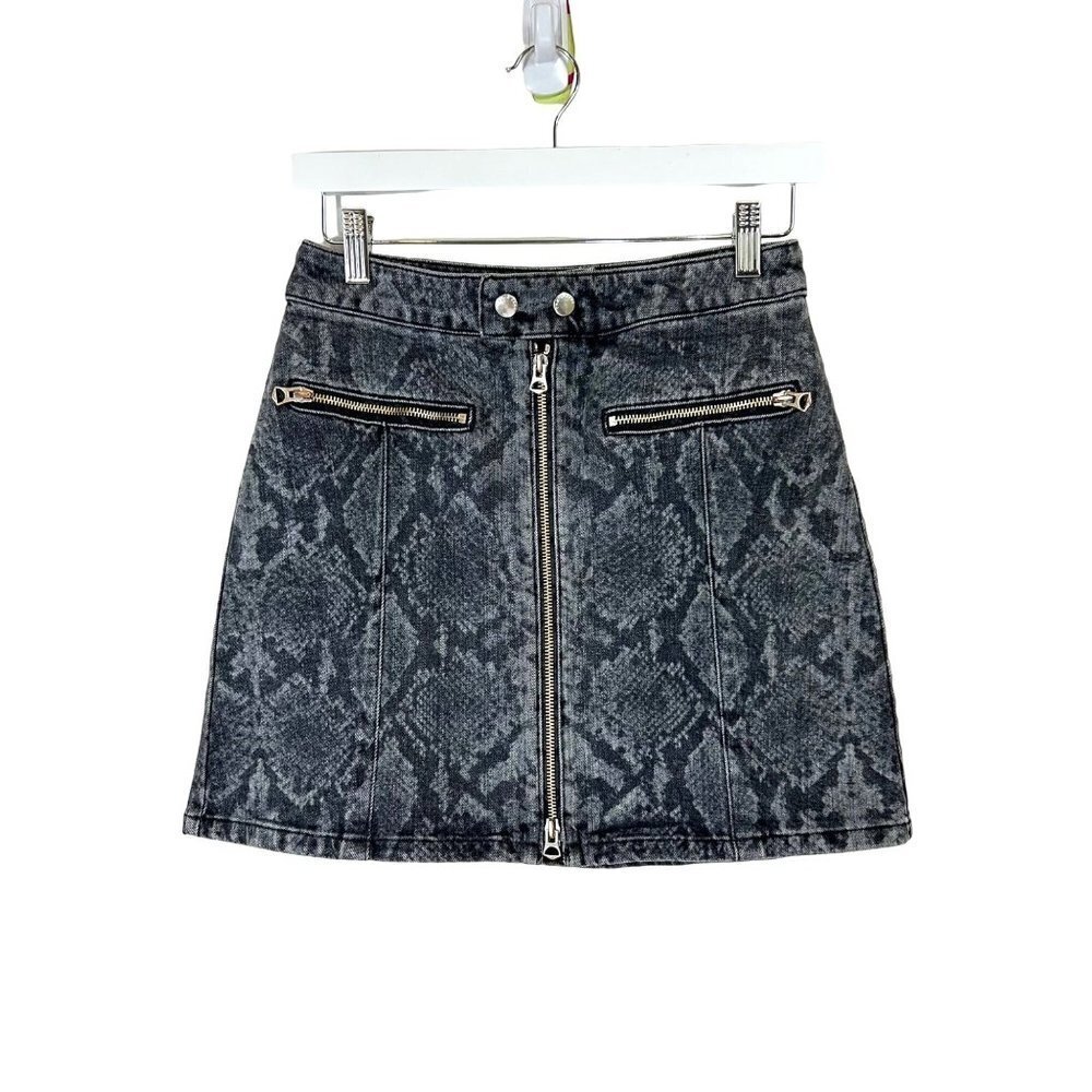 Rag & Bone Skirt Womens Size 2 Gray Denim Mini Isabel High-Rise Snake-Print Zip